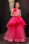 Shop_Hoity Moppet_Pink Organza, Tulle Pearls, Sequins, Fabric Fairy Floss 3d Layered Gown _Online_at_Aza_Fashions