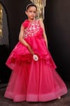 Buy_Hoity Moppet_Pink Organza, Tulle Pearls, Sequins, Fabric Fairy Floss 3d Layered Gown _at_Aza_Fashions