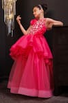 Hoity Moppet_Pink Organza, Tulle Pearls, Sequins, Fabric Fairy Floss 3d Layered Gown _at_Aza_Fashions