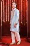 Buy_Hoity Moppet_Blue Silk Embroidery, Mirrors Khalibali Kurta Pyjama Set _Online_at_Aza_Fashions