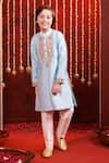 Buy_Hoity Moppet_Blue Silk Embroidery, Mirrors Khalibali Kurta Pyjama Set _at_Aza_Fashions
