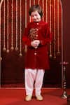 Buy_Hoity Moppet_Red Velvet, Cotton Embroidery, Studs Khushrang Lion Kurta Set _Online_at_Aza_Fashions