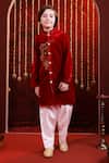Buy_Hoity Moppet_Red Velvet, Cotton Embroidery, Studs Khushrang Lion Kurta Set _at_Aza_Fashions