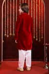 Shop_Hoity Moppet_Red Velvet, Cotton Embroidery, Studs Khushrang Lion Kurta Set _at_Aza_Fashions