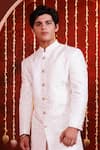Hoity Moppet_White Silk Embroidery, Studs Nawab Edits Floral Self Sherwani Set _Online_at_Aza_Fashions