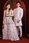 Hoity Moppet_White Silk Embroidery, Studs Nawab Edits Floral Self Sherwani Set _at_Aza_Fashions