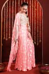 Shop_Hoity Moppet_Peach Georgette Lace, Sequins, Foil Patakha Floral Motif Cape Sharara Set _Online_at_Aza_Fashions