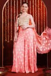 Buy_Hoity Moppet_Peach Georgette Lace, Sequins, Foil Patakha Floral Motif Cape Sharara Set _at_Aza_Fashions