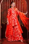 Hoity Moppet_Orange Georgette, Organza Stones, Lace, Phuljhadi Floral Motif Kurta Sharara Set _at_Aza_Fashions