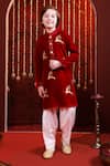 Buy_Hoity Moppet_Red Velvet Embroidery Reinred Kurta Set _at_Aza_Fashions