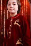 Buy_Hoity Moppet_Red Velvet Embroidery Reinred Kurta Set _Online_at_Aza_Fashions