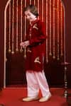 Shop_Hoity Moppet_Red Velvet Embroidery Reinred Kurta Set _Online_at_Aza_Fashions