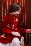 Hoity Moppet_Red Velvet Embroidery Reinred Kurta Set _at_Aza_Fashions