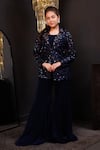 Buy_Hoity Moppet_Blue Net, Georgette Sequins, Stones Royal Embroidered Jacket Sharara Set _at_Aza_Fashions