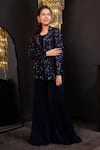 Buy_Hoity Moppet_Blue Net, Georgette Sequins, Stones Royal Embroidered Jacket Sharara Set _Online_at_Aza_Fashions