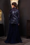Shop_Hoity Moppet_Blue Net, Georgette Sequins, Stones Royal Embroidered Jacket Sharara Set _at_Aza_Fashions