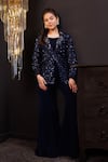 Shop_Hoity Moppet_Blue Net, Georgette Sequins, Stones Royal Embroidered Jacket Sharara Set _Online_at_Aza_Fashions