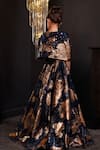 Shop_Hoity Moppet_Blue Organza Foil Printing Sapphire Flowe Motif Cape Lehenga Set _at_Aza_Fashions
