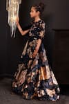 Shop_Hoity Moppet_Blue Organza Foil Printing Sapphire Flowe Motif Cape Lehenga Set _Online_at_Aza_Fashions