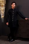 Buy_Hoity Moppet_Black Suiting, Crepe Embroidery, Studs Sultaan Sherwani And Pant Set _at_Aza_Fashions