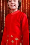 Hoity Moppet_Red Silk Embroidery Surkh Leather Floral Detailing Kurta Set _Online_at_Aza_Fashions