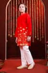 Shop_Hoity Moppet_Red Silk Embroidery Surkh Leather Floral Detailing Kurta Set _at_Aza_Fashions