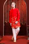 Buy_Hoity Moppet_Red Silk Embroidery Surkh Leather Floral Detailing Kurta Set _at_Aza_Fashions