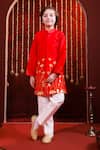 Shop_Hoity Moppet_Red Silk Embroidery Surkh Leather Floral Detailing Kurta Set _Online_at_Aza_Fashions