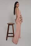 Shop_Shagufta_Peach Crepe Embroidery Halter Neck Top And Pant Set _at_Aza_Fashions
