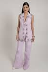 Buy_Shagufta_Lavender Crepe Embroidery V-neck Floral Jacket Pant Set _at_Aza_Fashions