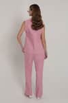 Shop_Shagufta_Pink Denim Patchwork V-neck Floral Sleeveless Jacket Pant Set _at_Aza_Fashions
