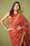 Shop_Shreeka_Brown Georgette, Viscose, Silk Embroidery Hand Screen Print Saree With Blouse _Online