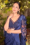 Buy_Shreeka_Blue Georgette, Satin, Silk Sequins, Embroidered Blouse With Pre-draped Saree 