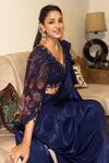 Shreeka_Blue Georgette, Satin, Silk Sequins, Embroidered Blouse With Pre-draped Saree _Online
