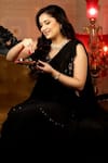Shreeka_Black Georgette, Silk Embroidery, Pearls, Crystals Blouse And Pre-draped Saree Set 