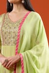 Buy_Samyukta Singhania_Green Georgette Embroidery, Zari V-neck Hand Anarklai With Dupatta 