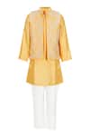 Buy_Rang By Les Petits_Yellow Silk Embroidery Rang Cord Work Bundi Kurta Set _at_Aza_Fashions