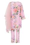 Shop_Rang By Les Petits_Pink Polyester, Net Lace Rang Corsage Printed Kurta Pyjama Set _at_Aza_Fashions
