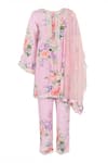 Buy_Rang By Les Petits_Pink Polyester, Net Lace Rang Corsage Printed Kurta Pyjama Set _at_Aza_Fashions