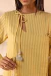 OurDve_Yellow Cotton Applique, Tassels, Beads Round Neck, Honeydew Striped Kurta _Online_at_Aza_Fashions