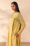 OurDve_Yellow Cotton Applique, Tassels, Beads Round Neck, Honeydew Striped Kurta _at_Aza_Fashions