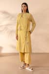 Buy_OurDve_Yellow Cotton Applique, Tassels, Beads Round Neck, Honeydew Striped Kurta 