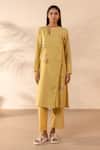 Buy_OurDve_Yellow Cotton Applique, Beads, Tassels, Embroidery Honeydew Kurta And Pant Set _Online_at_Aza_Fashions