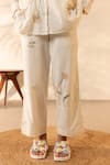 Buy_OurDve_Beige Cotton Embroidery Collared Apricot Floral Shirt And Pant Set _Online_at_Aza_Fashions