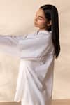OurDve_White Cotton Embroidery Mandarin Collar Drizzle Pintucked Top _at_Aza_Fashions