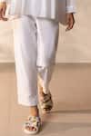 Buy_OurDve_White Cotton Embroidery Mandarin Collar Drizzle Pintucked Shirt And Pant Set _Online_at_Aza_Fashions