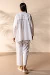 Shop_OurDve_White Cotton Embroidery Mandarin Collar Drizzle Pintucked Shirt And Pant Set _at_Aza_Fashions
