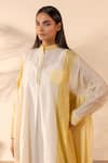 Buy_OurDve_Yellow Cotton Embroidery Mandarin Collar Blush Wind Dress _Online_at_Aza_Fashions