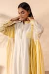 Shop_OurDve_Yellow Cotton Embroidery Mandarin Collar Blush Wind Dress _Online_at_Aza_Fashions