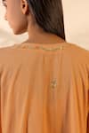 Shop_OurDve_Orange Cotton Embroidery, Beads V-neck Peel Kaftan 
